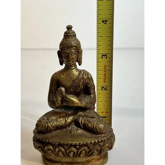 Antique Tibetan Seated Buddha on Lotus Shakyamuni Figure Deity Meditation Buddhi
